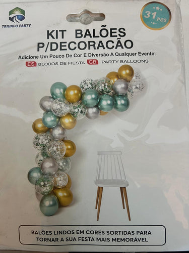 Kit de Balões Verde, Dourado, Confeti - 31pç